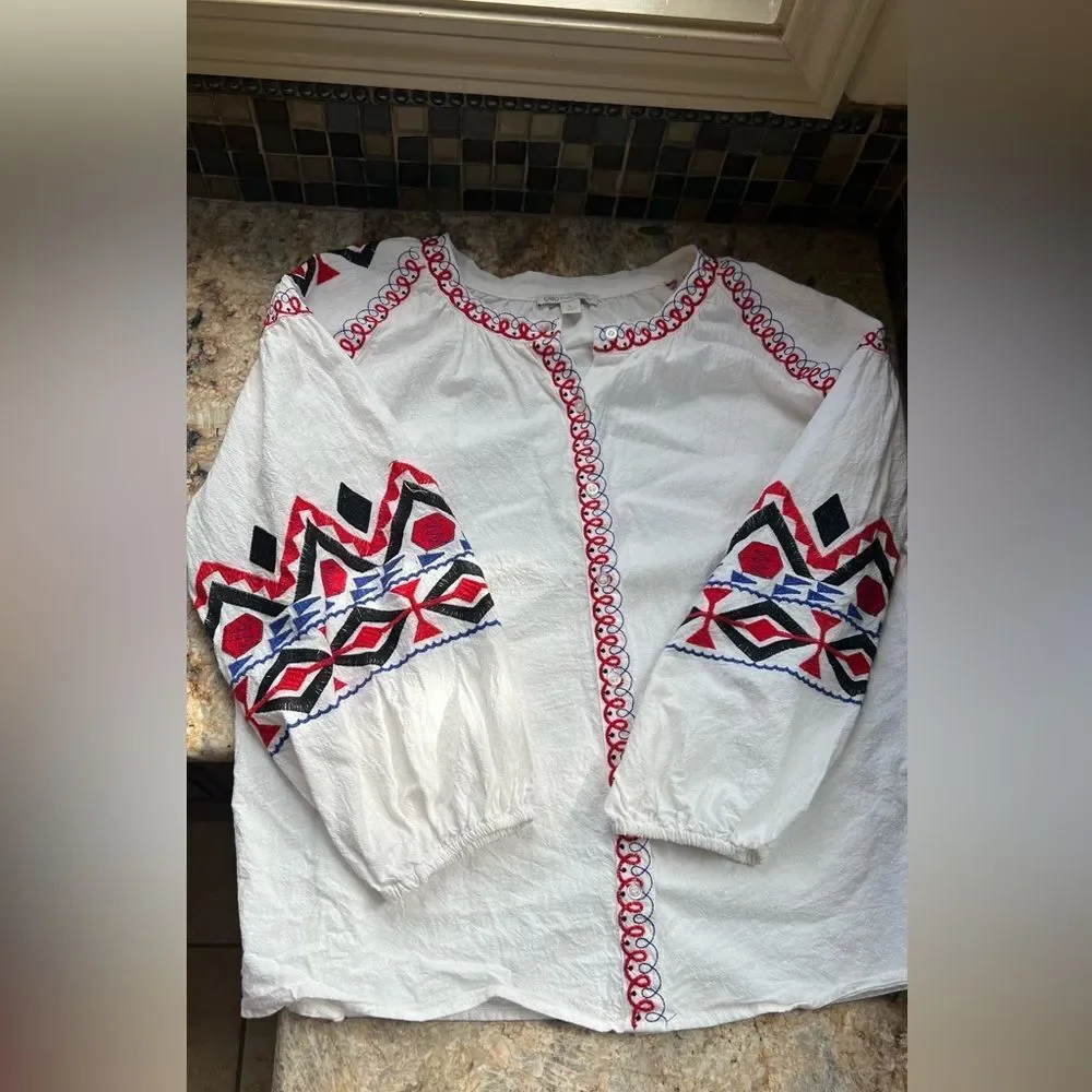 Embroidered Boho long sleeve peasant top - Picture 5 of 8